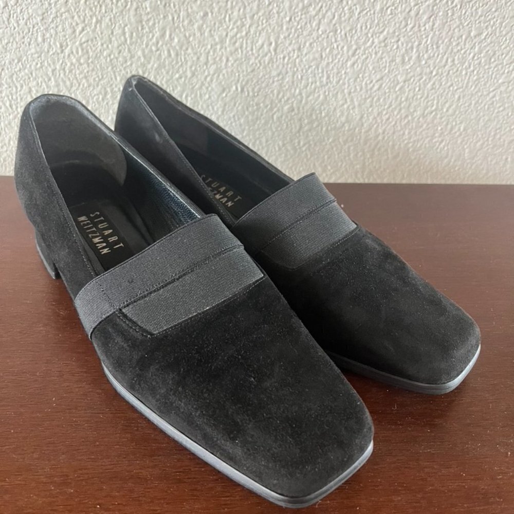 ** Stuart Weitzman Black Suede Loafers Shoes Slip On Black Low Heel Size 8